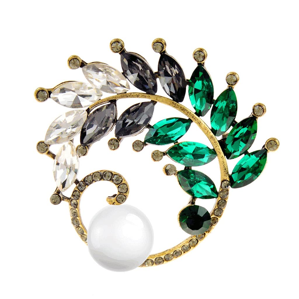 Broche feuille d'olivier strass bijoux perles pour soirée chic - 7