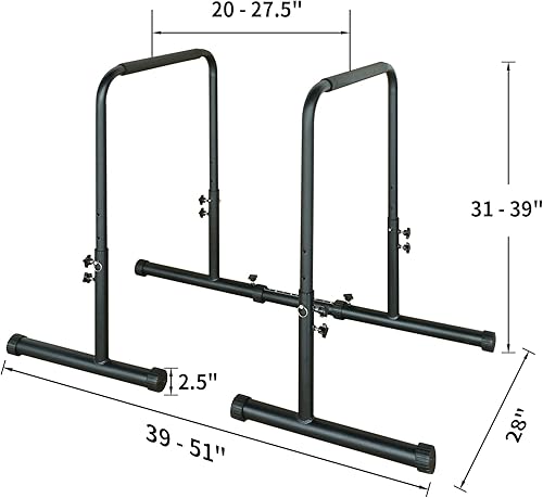 Miniatura 7 de Barra de inmersión resistente, altura y ancho ajustables, capacidad de 550 libras, diseño ergonómico con pies antideslizantes, agarres de espuma de