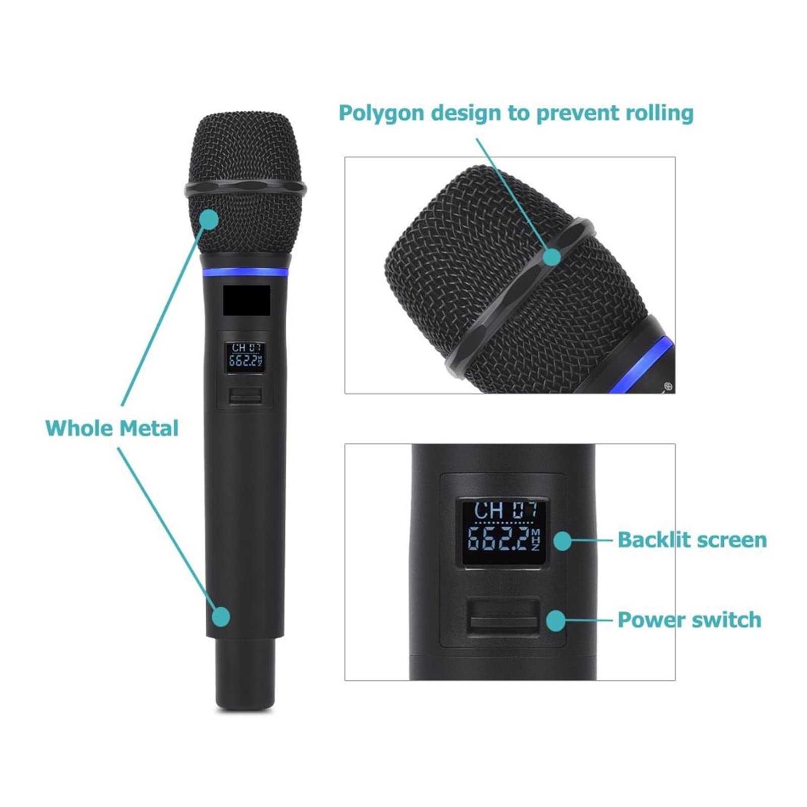 CLEIDE Mixer Audio, Frequenza Fissa Uhf di Microfono Wireless a Doppio Canale Mic HARKHELD Metallo Professione for Parte CHRUCHE Facile da Usare e Controllare, Compatibile con PC