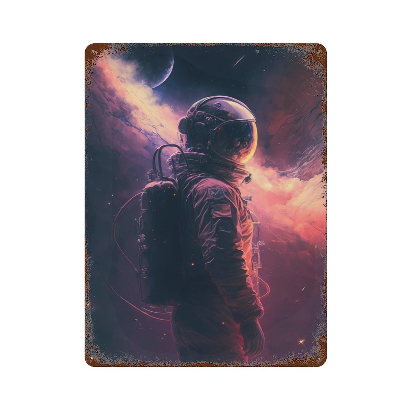Astronaut Space Walk Vintage Wall Sign 15.7"x11.8", Rust Effect Metal Decor for Cafe, Home Bar And Lounge Decor