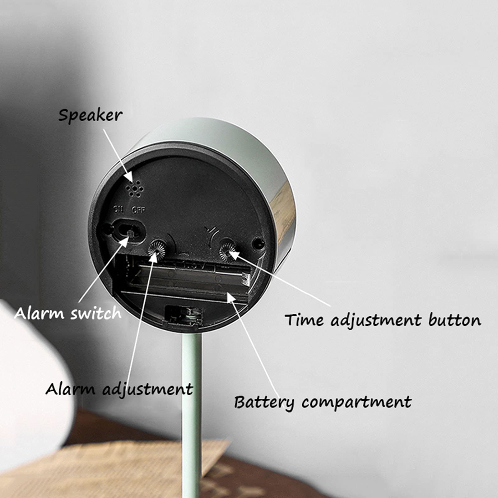 Sveglia analogica, silenziosa, senza ticchettio, a batteria, per camera da letto e comodino, design compatto ed elegante