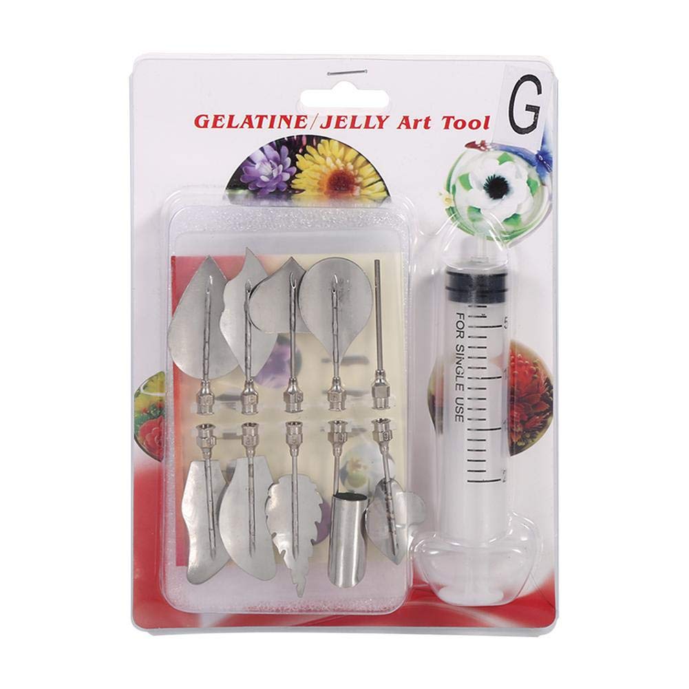 Gelatin Art Starter Kit - 11PCS 3D Pudding Cake Decorating DIY Tool Set Includes 10 PCS Gelatin Tools and 20ml Syringe Pudding Pastry Nozzles for Cake Decoration, Jelly Cake making