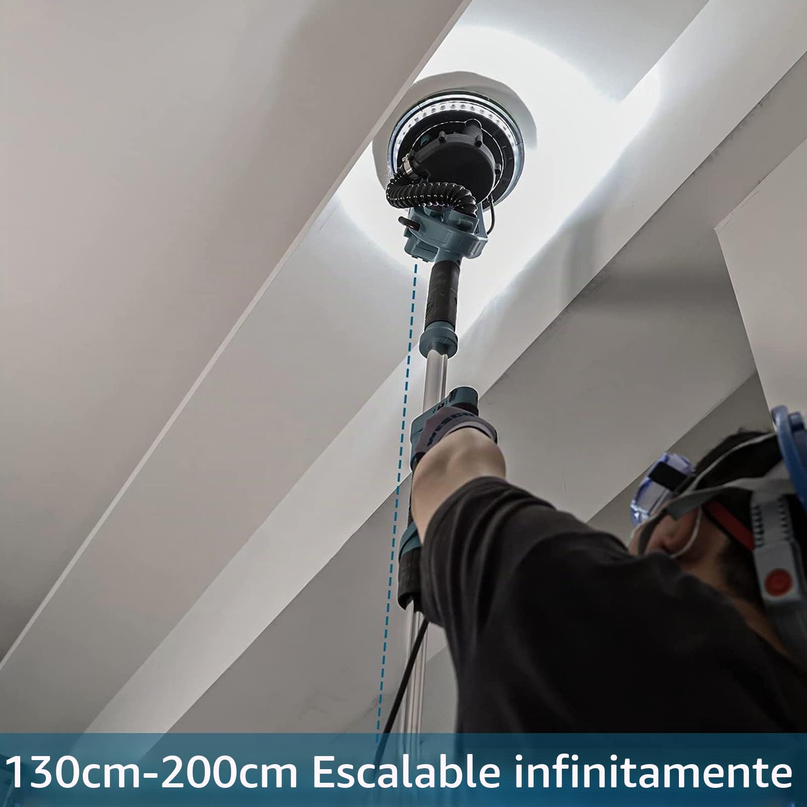 Lijadora De Pared 1800w, Lijadora Jirafa, con Aspiradora E Iluminación Led, 5 Velocidades Ajustables,con Cable De 2m, para Lijar Techos Y Paredes