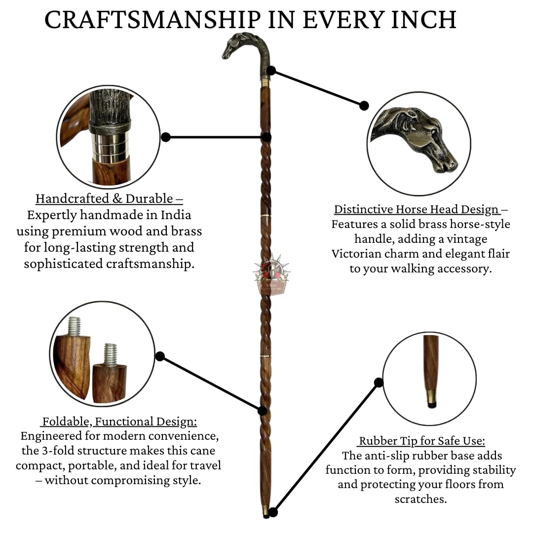 Bastone Da Passeggio In Legno Canna In Ottone Manico Vintage Testa - Foto 6