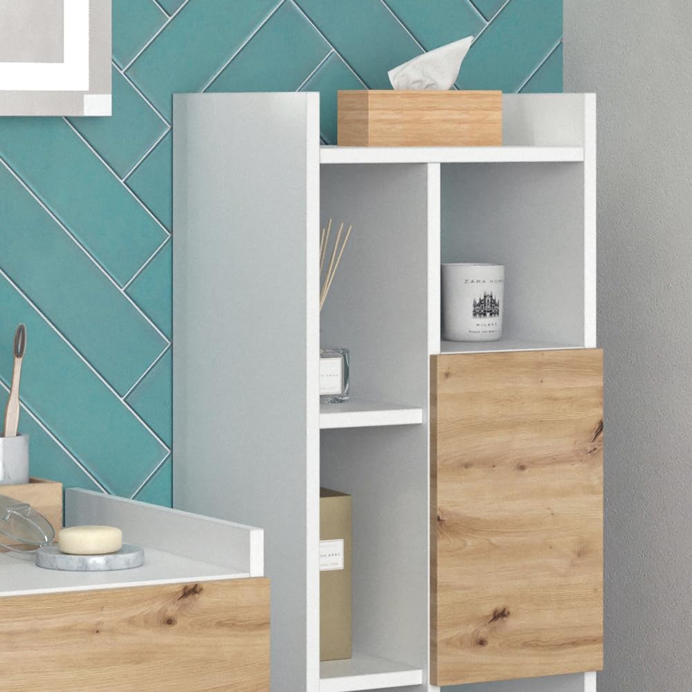 Vicco Mobiletto da bagno Alf, Bianco, 36 x 117 cm con 2 cassetti, per riporre risparmiando spazio sopra la lavatrice