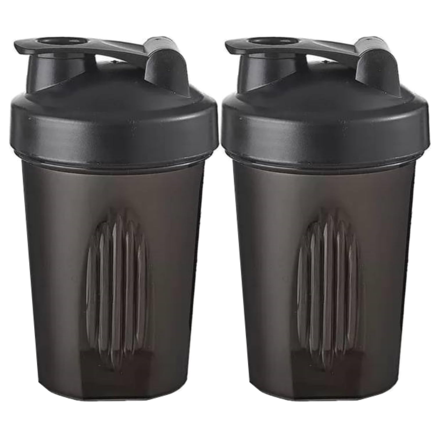 CHNLML Protein Shaker Bottle 400ML/16Oz w. Shaker Ball for Protein Shake, Shaker Bottle with Mixing Ball, Leak-Proof, BPA-Free, for Gym, Workout, Juice Mixer (Black Lid/Black Cup, 2 Bottles)