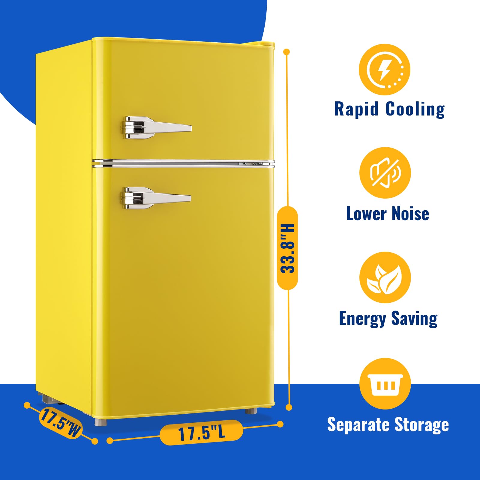 WANAI 3.5 Cu.Ft Retro Refrigerator 2 Door Mini Fridge With Freezer And 2 Handles 7 Level Adjustable Thermostat Control Top-Freezer Refrigerator For Home Dorm Apartment Yellow on Fridge.com - View 2