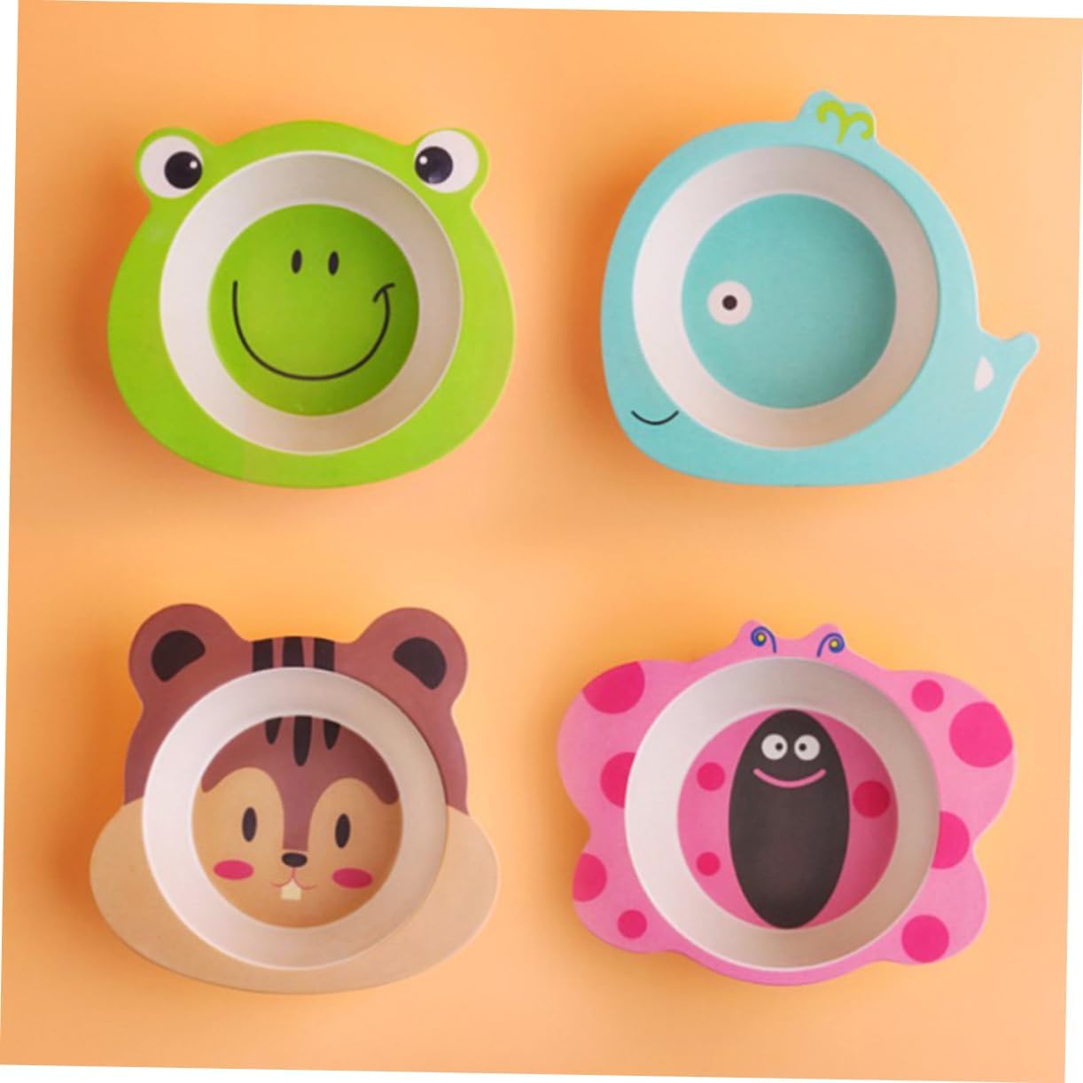 Ciieeo Dinnerware Bamboo Fiber Bowls Plates in Frog Theme Unbreakable Boys and Girls-friendly for Toddlers Babies and Boys and Girls