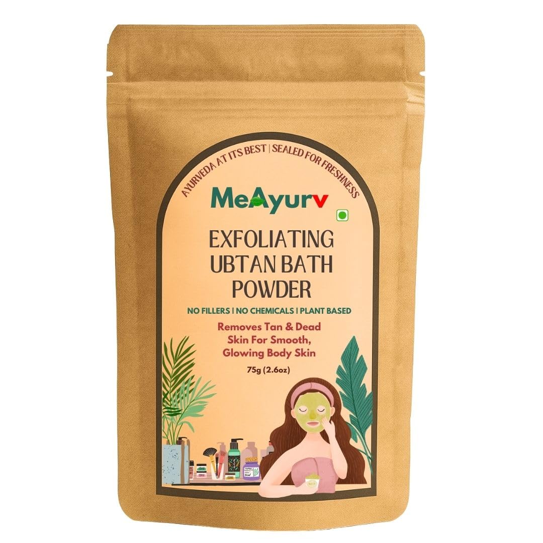 MeAyurv Exfoliating Ubtan Bath Powder | All-Natural Body Scrub & Polisher | Turmeric, Green Gram & Orange Peel Bath Pack (75g)-image-38