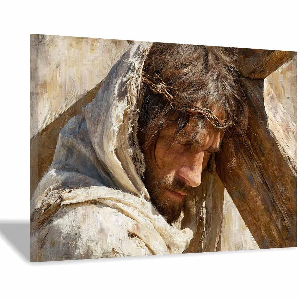 ZAMAEIU Christ Religions Canvas Wall Decor Golden adornment Modern Abstract Religious Posters Prints for Living Room Bedroom Church Home Decoration(beige)-80x120cm Framed