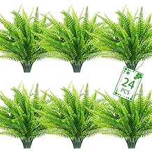 Uieke 24 PCS Artificial Ferns for Outdoors, Fake Boston Fern Plants Greenery Outdoor UV Resistant Bushes Plastic Plants Shrubs for Window Box Front Porch Garden Decor