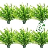 Uieke 24 PCS Artificial Ferns for Outdoors, Fake Boston Fern Plants Greenery Outdoor UV Resistant Bu
