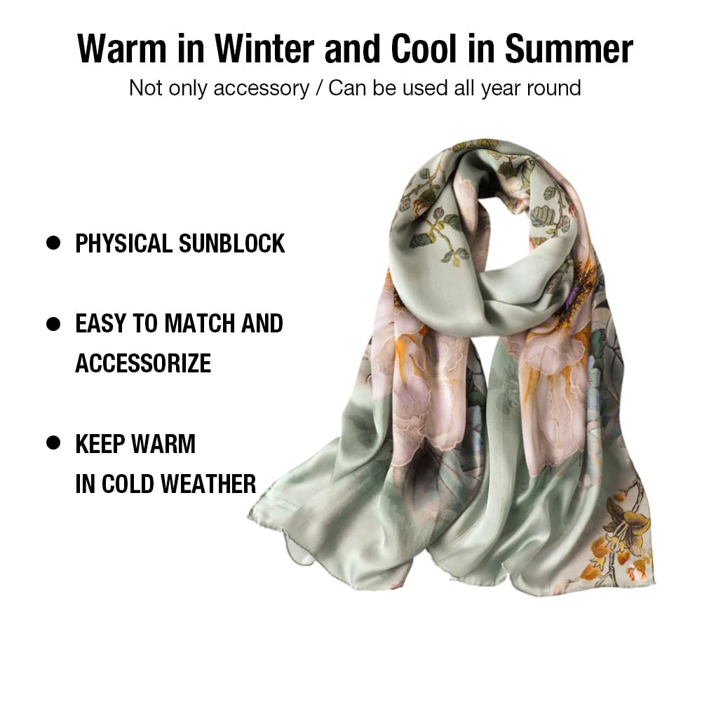 STORY OF SHANGHAI Sciarpa di 100% Seta da Donna Foulard Chiffon con Fantasie Orientale Semi-Trasparente