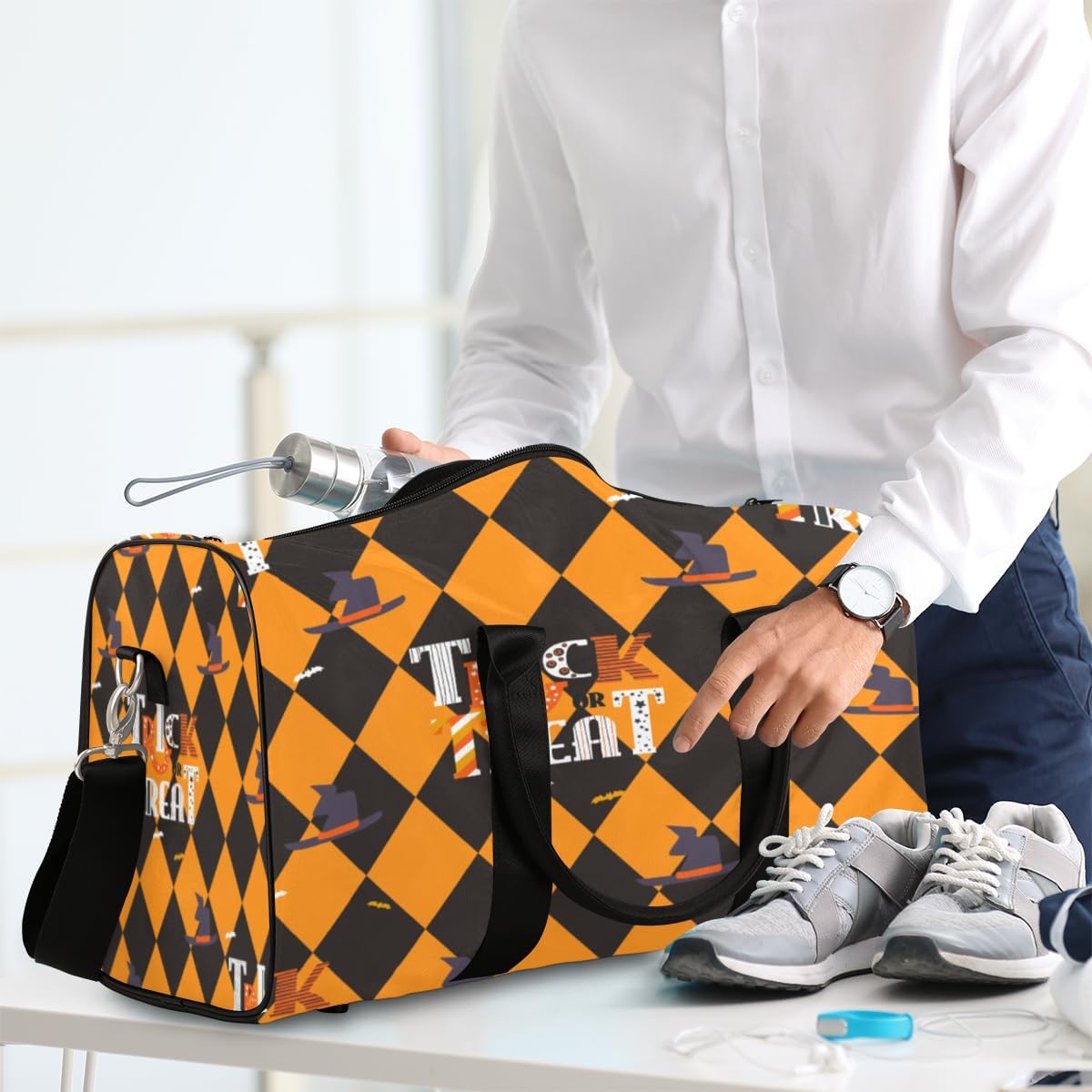 Trick Treat Travel Duffel Bag for Women Men Large Capacity Overnight Weekender Bags for Lightweight Waterproof Sport Gym Bag for Workout Yoga Swim