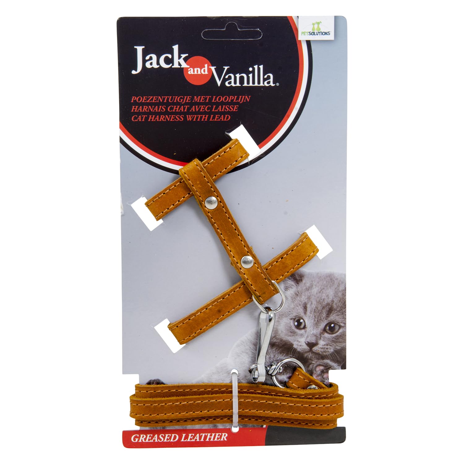JACK AND VANILLA, Leather Cat Harness with Leash, Adjustable for Optimal Comfort, Stylish Cognac Design, Size 10 mm x 100 cm, Fat Leather Model, Accessory
