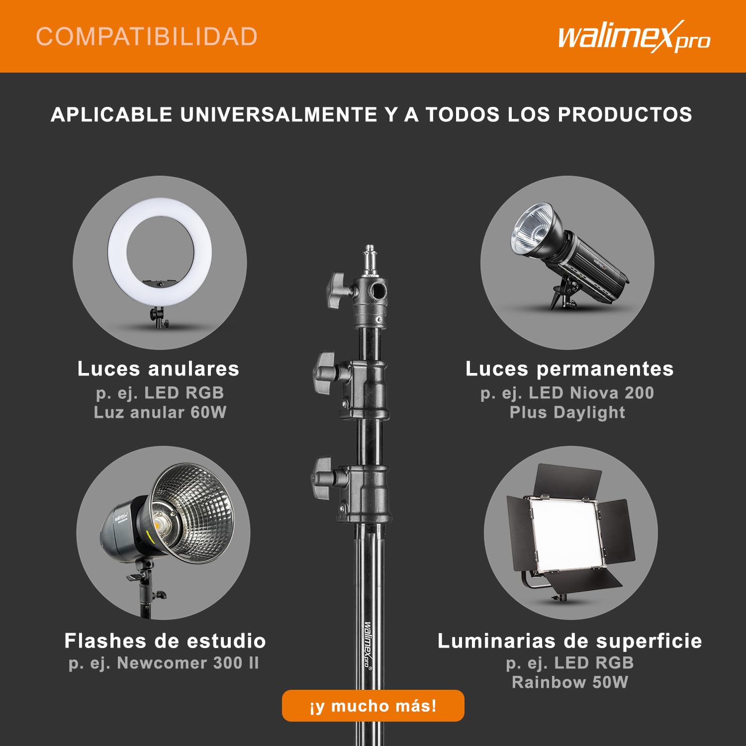 Trípode De Luz Walimex Pro 260 Cm | Soporte Con Amortiguador De Muelle | Para Fotografía Y Vídeo | Altura Ajustable Y Estable