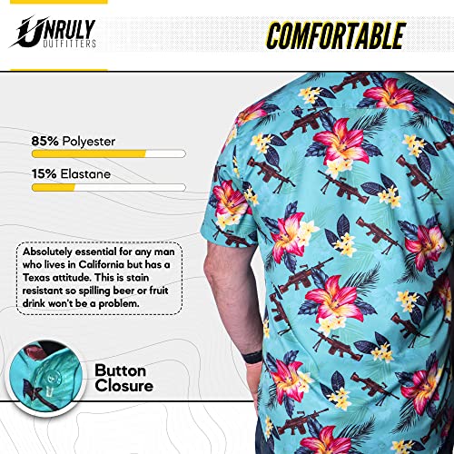 Hawaiian Shirt for Men Green M249 Button Down Shirts Men Novelty Funny Flower Weapons Shirts with Guns3