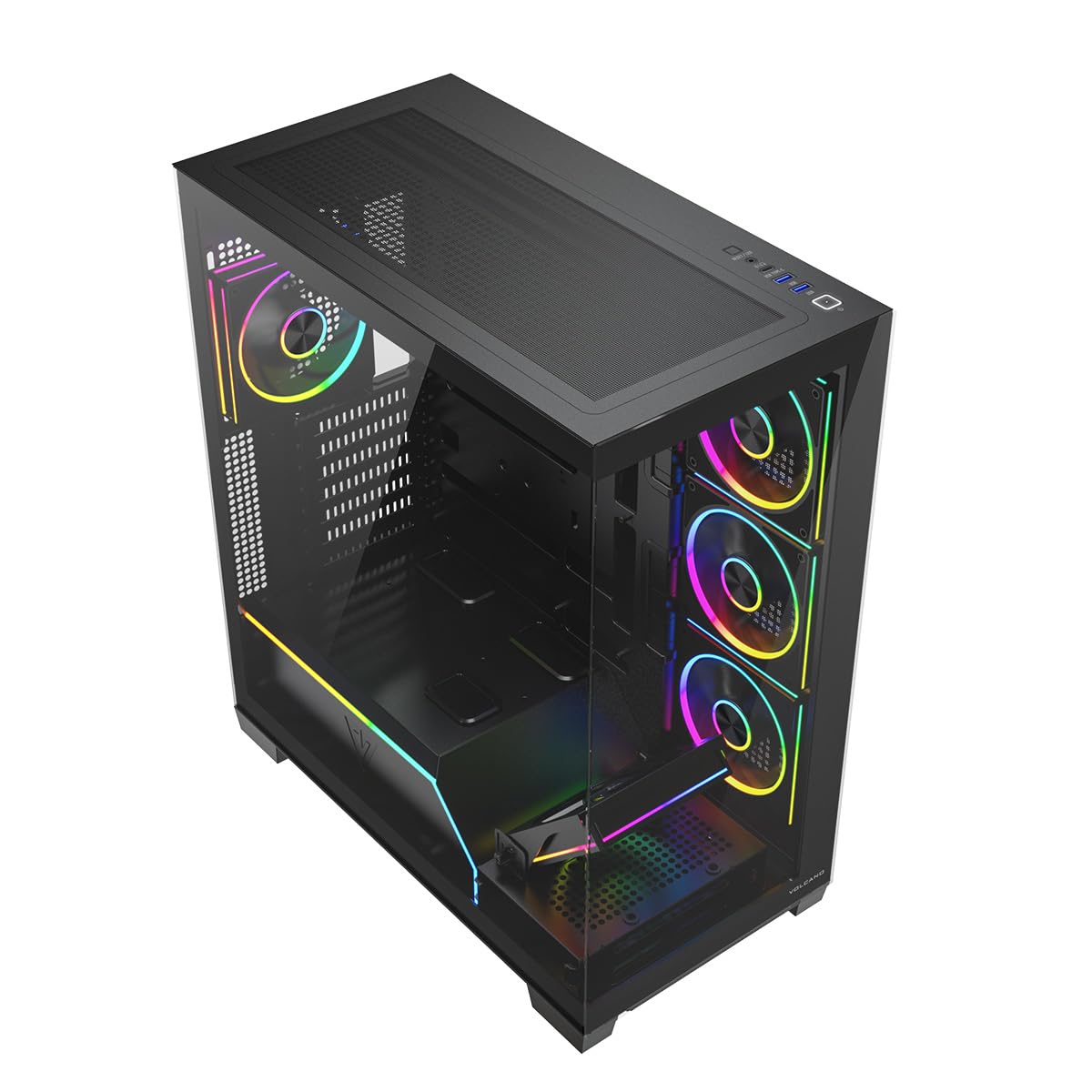 MODECOM Volcano STELLAR Plus ARGB Caja de gaming negra | Caja de ordenador de torre media con 5 ventiladores | Caja ATX para PC de alto rendimiento | Flujo de aire optimizado y ventana de visión |
