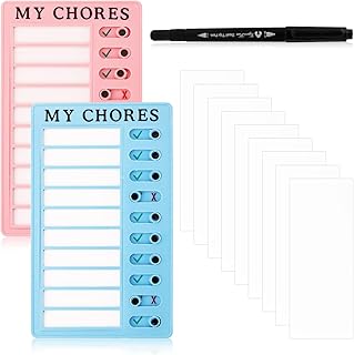 SAVITA 2pcs Sliding Routine Chores Chart, Dry Erase Chore Chart Schedule Board Dry Erase to-Do List with 1pc Marker and 10pcs Blank Cards for Kids Adults (2 Colors)