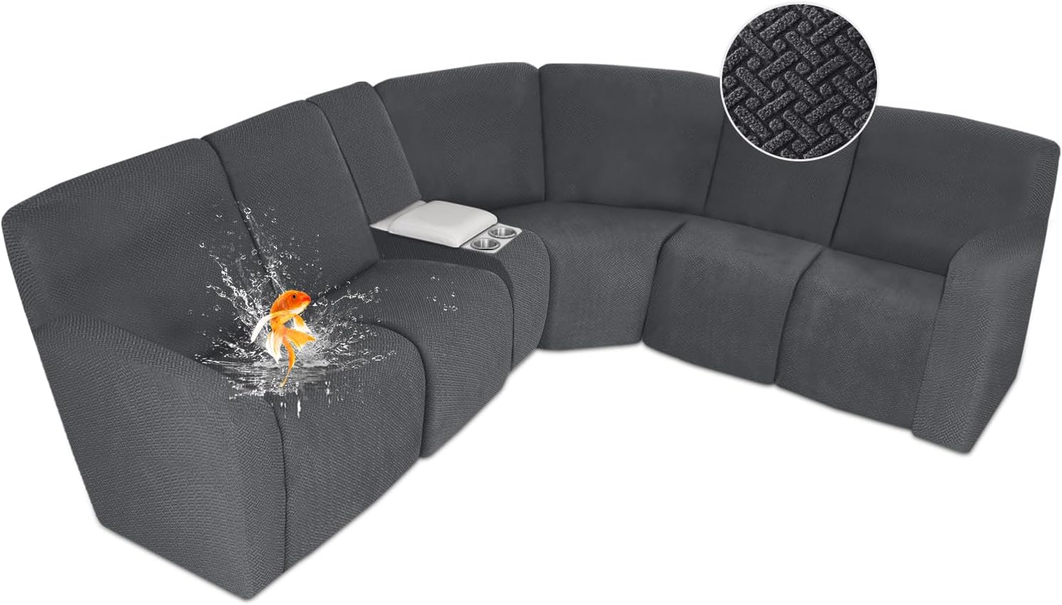 (Similar)ALIECOM 100% Waterproof Recliner Sectional Couch Covers L Shape Stretch Corner Reclining Sectional Sofa Cover Washable Recliner Slipcover Protector for Dog Pet (5 Seat and 1 Console, Dark Grey) 5 Seat and 1 Console Dark Gray