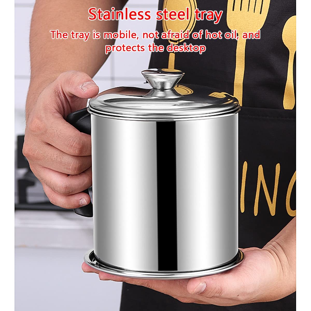 LEIYTFE Filtro De Aceite 47.34oz/ 60.8oz Acero Inoxidable,Colador Y Contenedor De Grasa, Lata De Almacenamiento De Aceite De Cocina para Grasa,Aceite De Fritura Caliente (Size : 1.8L)