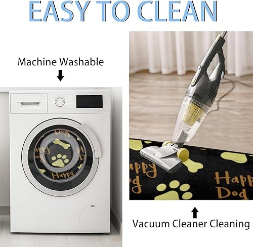 Miniatura 3 de Alfombra lavable con estampado de patas de perro feliz, 2 x 6 pies, alfombra antideslizante y suave para cocina, entrada, lavandería, dormitorio,