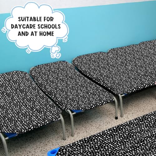 Image of Peryiter 6 Pcs Cot Sheets for Daycare Standard Size 24 inch x 51 inch Toddler Nap Mat Sheets Star Pattern with Corner Elastic Loops Breathable Bed Fitted Cot Crib for Preschool Child Kid Boy Girl (Black)