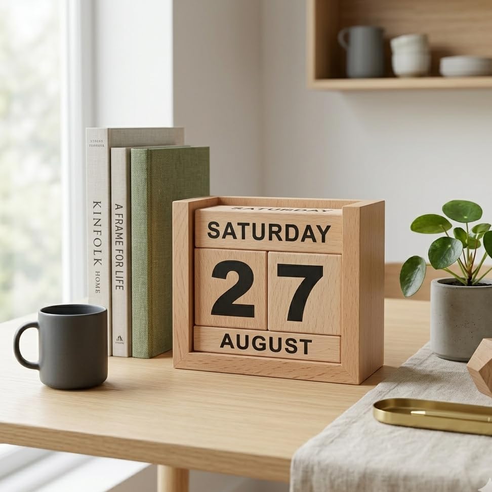 STAR CRAFT Wooden Calendar Table/Desk Calender Office Desk Stationary Calender Handcrafted Natural Wood Perpetual Calendar Set for Desk/Table Decor, Study Room (NATURAL)-image-21