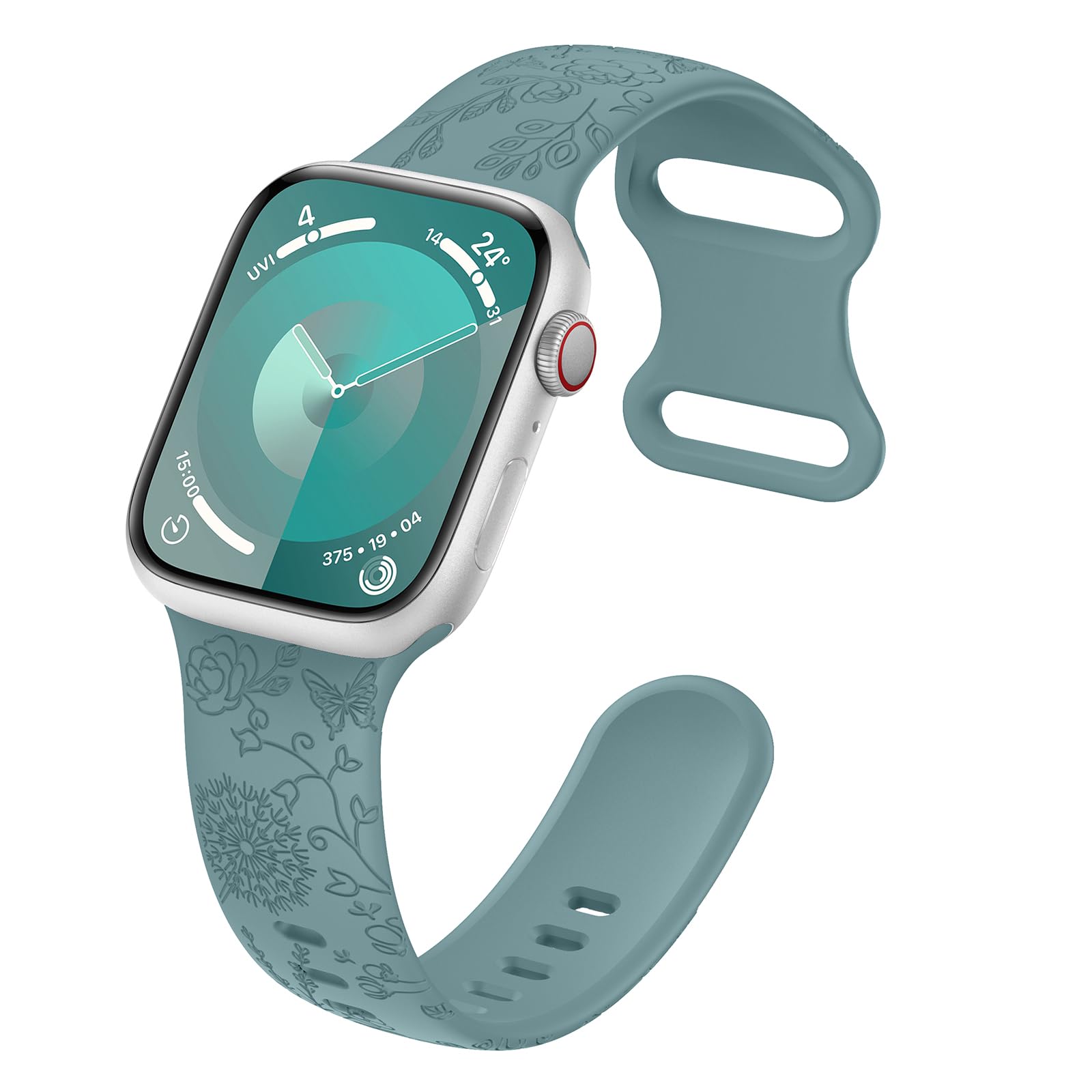 Higgs Flower Engraving Replacement Strap Compatible with Apple Watch Strap 41 mm 40 mm 38 mm 44 mm 45 mm 49 mm 42 mm Women Men Soft Silicone Sports Bracelets for iWatch Series Ultra 8 SE 7 6 5 4 3 2 1