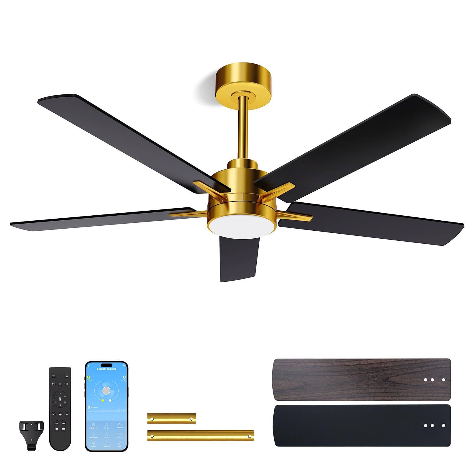 Photo 1 of LANMEL 52'' Black and Gold Ceiling Fans with Lights and Remote, 6 Speed Low Profile Modern Ceiling Fan with Quiet DC Motor for Indoor Outdoor Bedroom Living Room