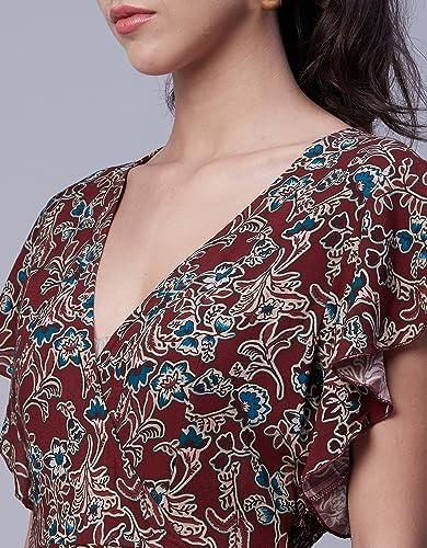 Image of Moomaya Women's Printed Dress, V-Neck, Short Sleeves, Ruffled Midi Summer Dress