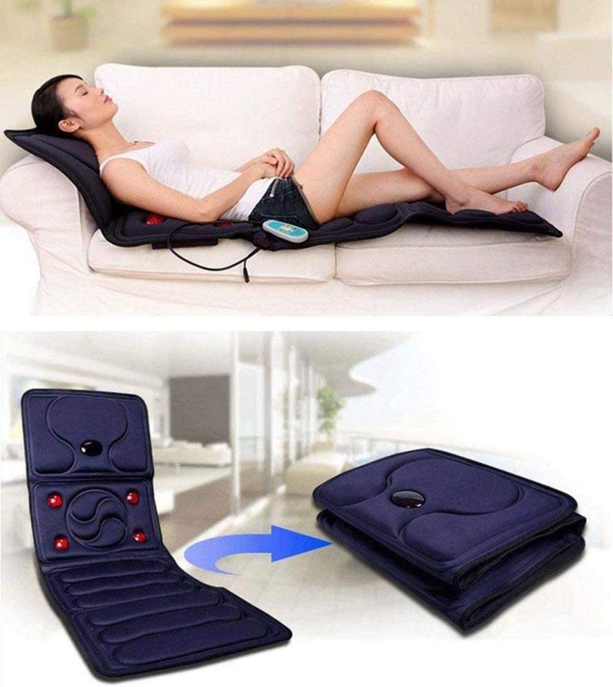 KOHARA Estera de Masaje con 10 Motores vibratorios y 5 Almohadillas térmicas terapéuticas, cojín masajeador de Cuerpo Completo para aliviar el Dolor de Espalda, Cadera, Lumbar, piernas, Azul Oscuro