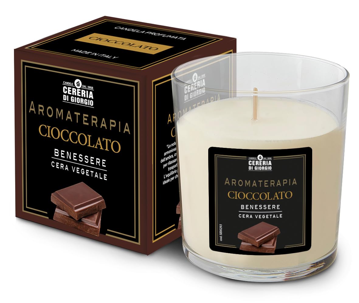Cereria Di Giorgio - Confezione da 6 Candele Profumate in Bicchiere - Cera Vegetale di Palma e Soia - Collezione Aromaterapia - Cioccolato - Benessere - Durata 44 ore
