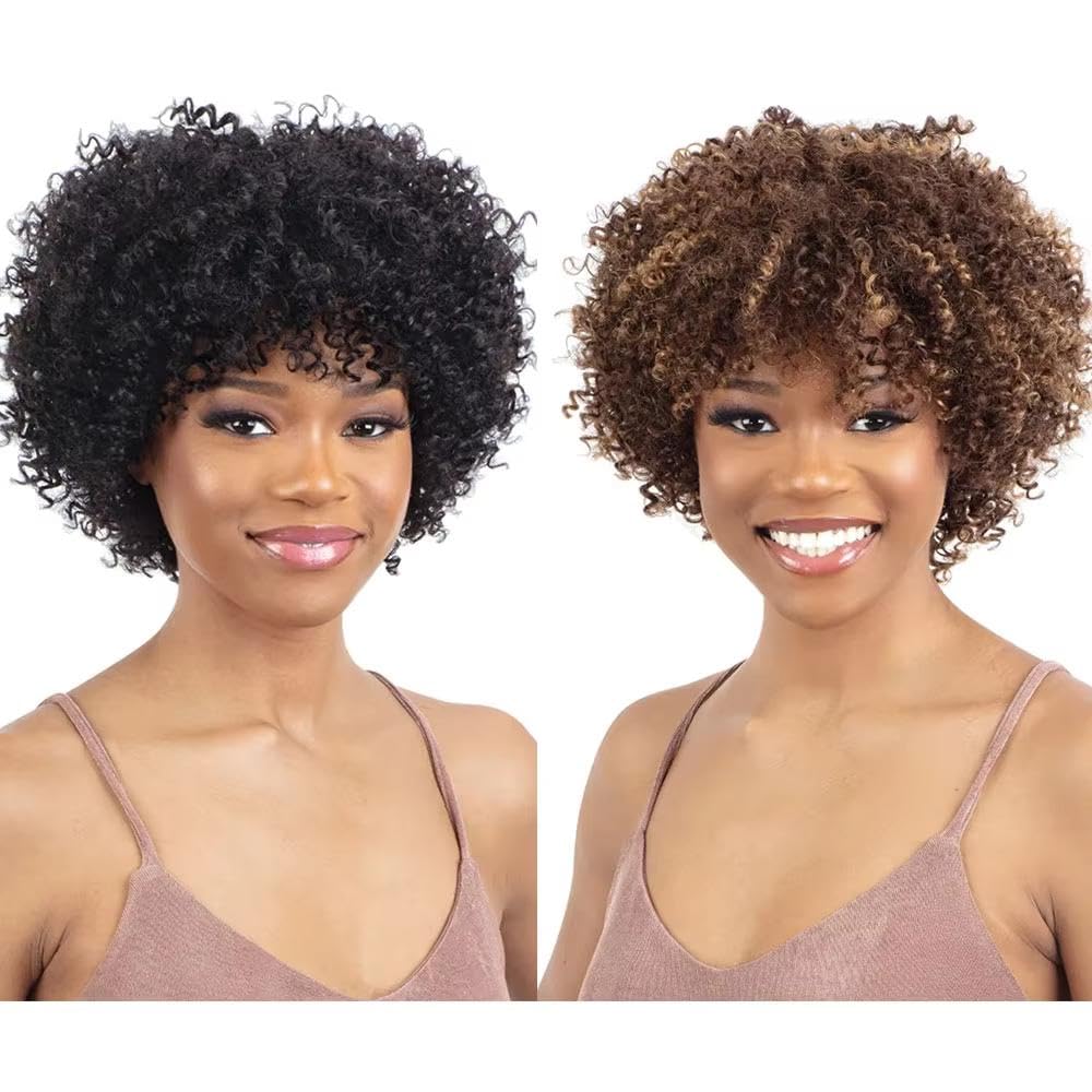 Haarpflege Ombre Braun Blonde Highlight Kinky Kurze Lockige Echthaar Perücke Für Schwarze Frauen Full Machine(Natural Black)