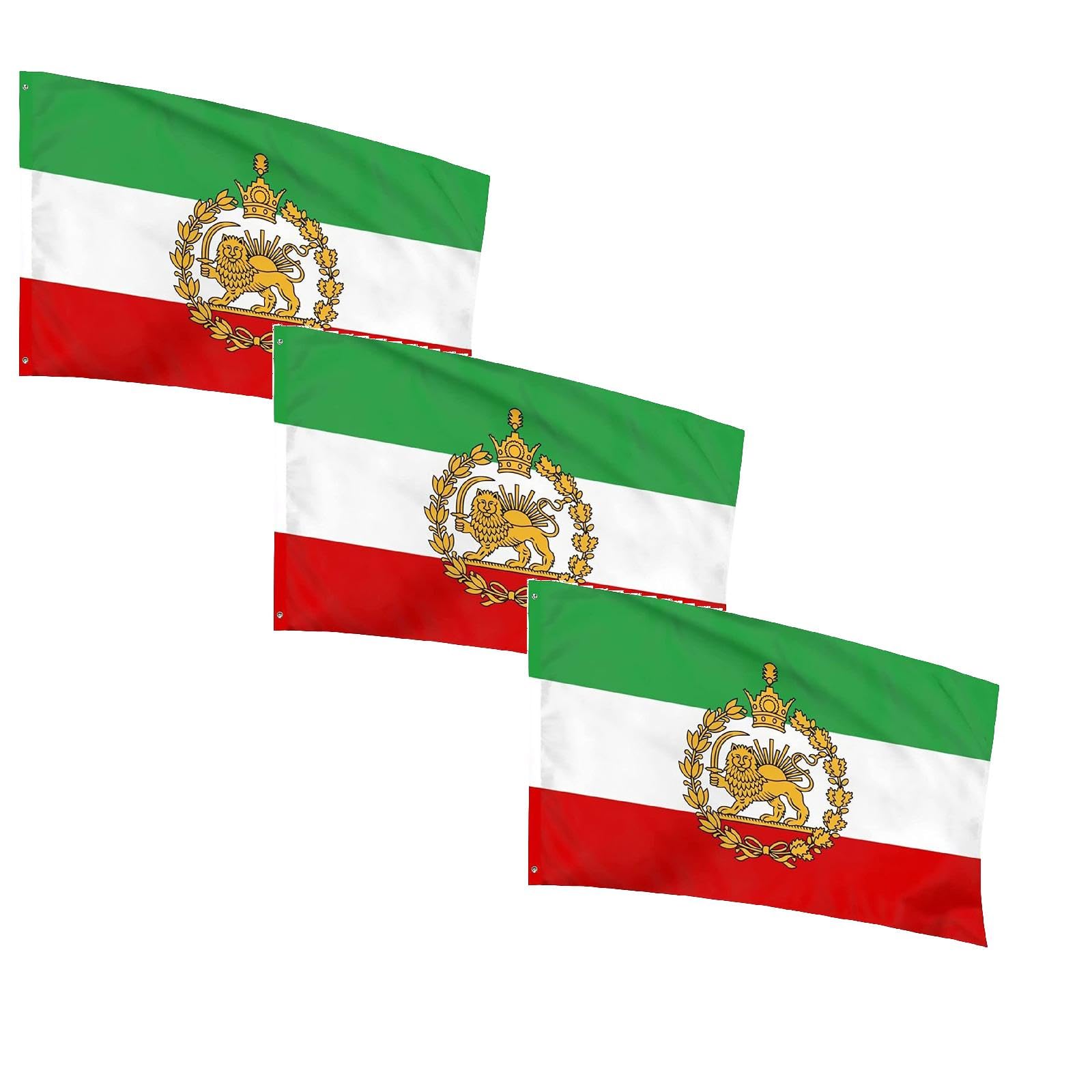 3PC Large Old Iran Historic Flags 3x5 FT Historic Iranian Flag with Lions & Sun Vivid Color & Fade Proof Flag Outdoor Patio Garden & Indoor Decors Brass Grommets for Garden Outdoor Indoor 2026 New