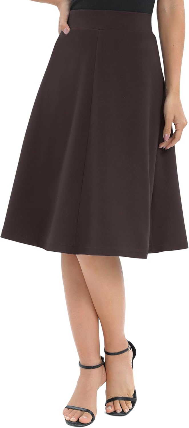 Urban CoCo Women's A-Line Elastic High Waist Flare Work Midi Knee Length Stretchy Skirt - Image 3