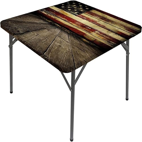 Miniatura 2 de ESFVRG United - Caleta cuadrada con bandera americana vintage sobre tablones de madera, borde elástico, se puede limpiar para interiores y