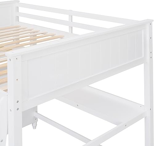 Miniatura 7 de Cama alta de madera de tamaño matrimonial con cajones de almacenamiento y escritorio cama matrimonial multifuncional con estantes y escalera