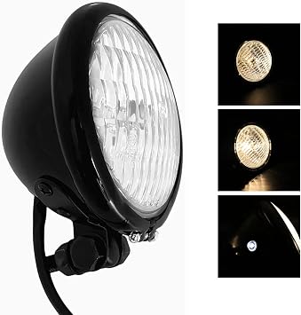 FATECIM 4.5" Motorcycle H4 Bulb Headlight 4 1/2 inch Motorbike Head Light Lamp Universal for Harley Sportster XL Dyna Softail Bobber Cafe Racer Gloss Black