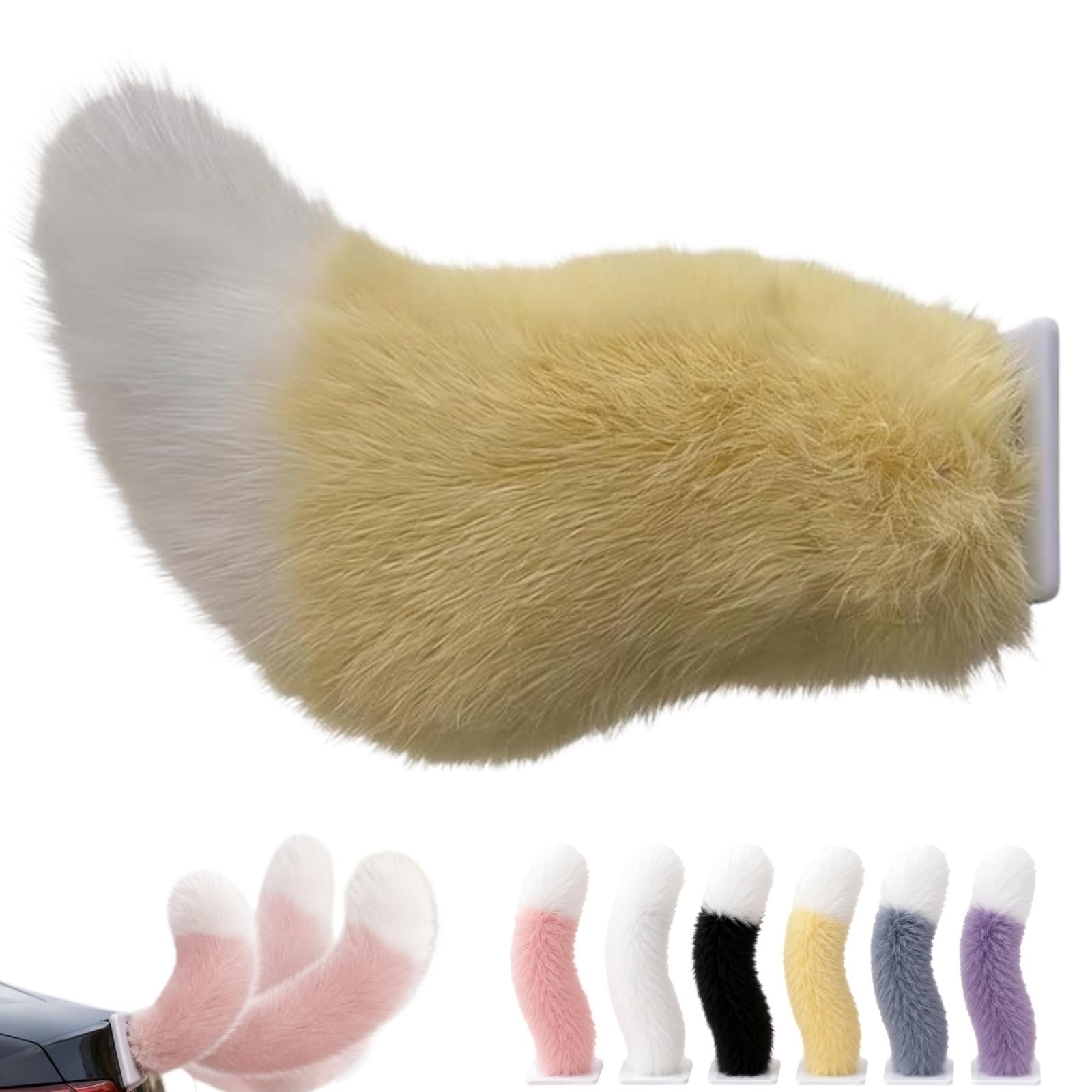 WstaIutno Remote Control Electric Car Tail, Cute Fuzzy Tail Car Decoration and Rechargeable Plush Animal Moving Accessory for Daily Commute and Family Road Trip (A-Yellow)