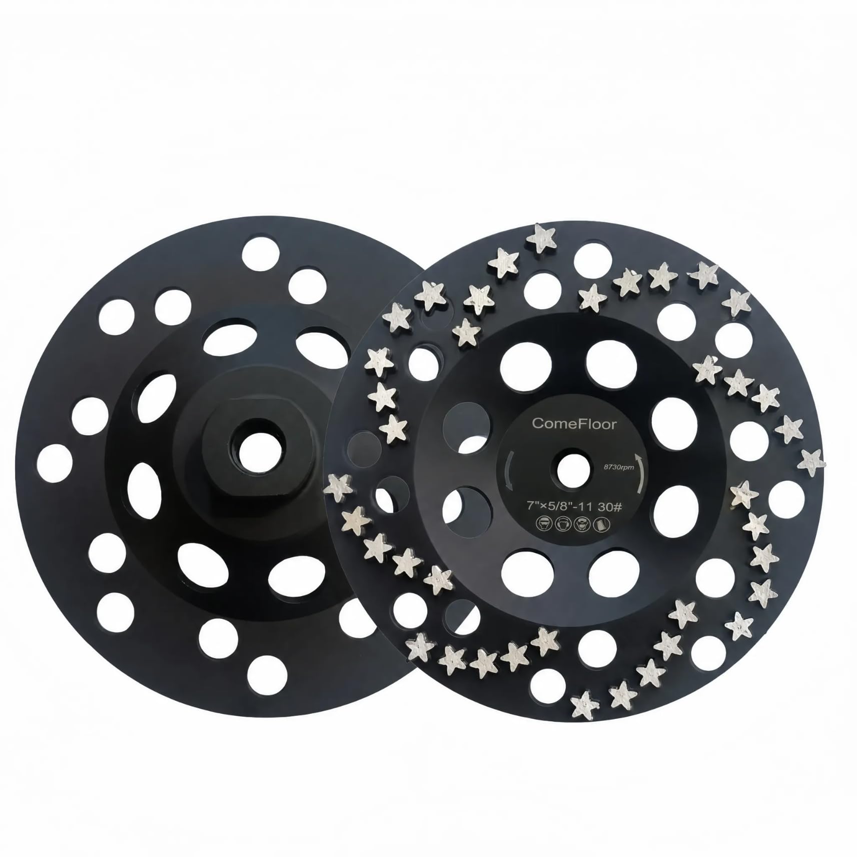 Rueda de copa de diamante para hormigón y mampostería, 48 segmentos de estrella agresivos, rosca de 7 pulgadas de 5/8 a 11, grano 30