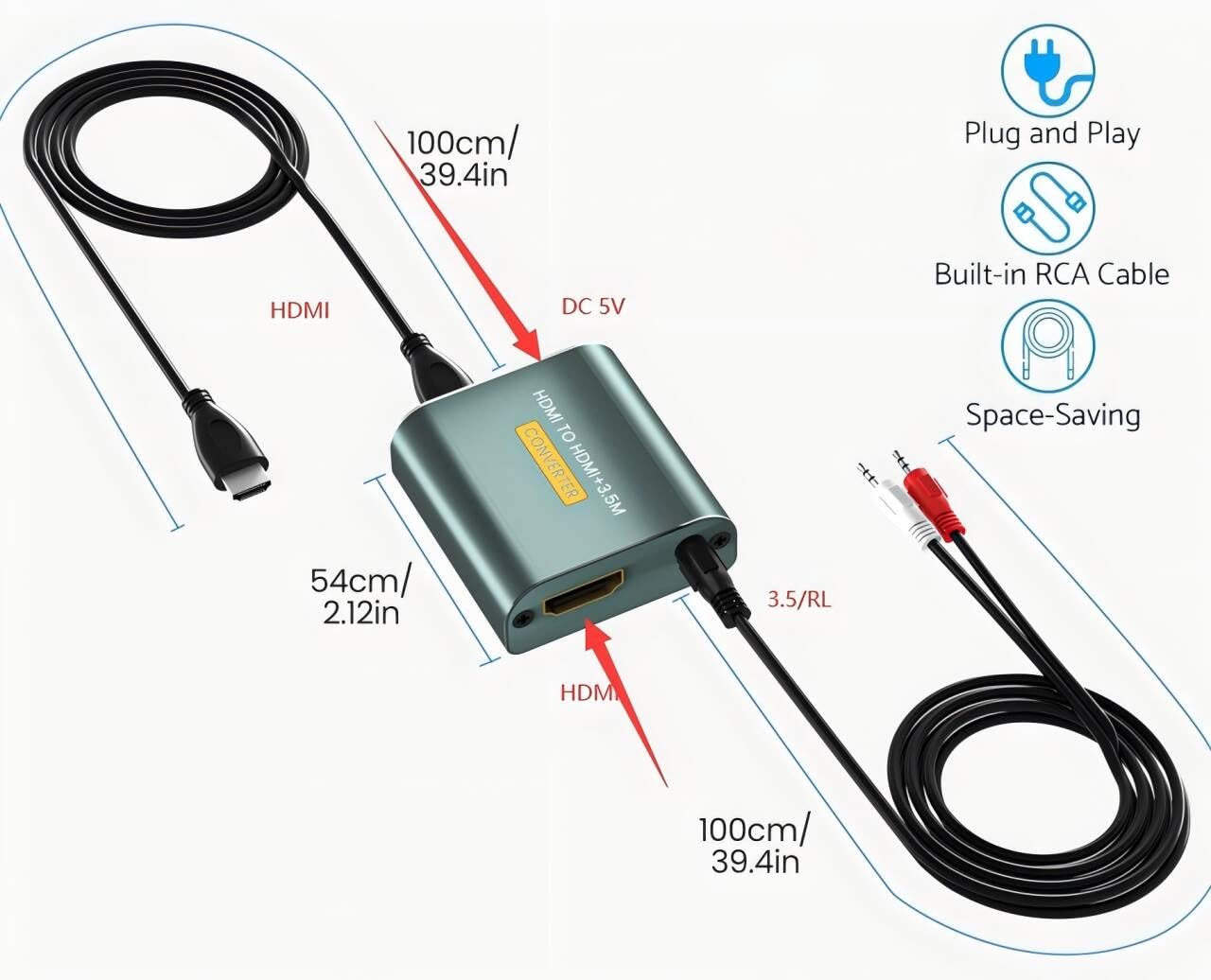 Extracteur HDMI Audio 4Kx2K HDMI vers Jack 3.5mm pour PS4 PS5 Xbox Blu-ray DVD