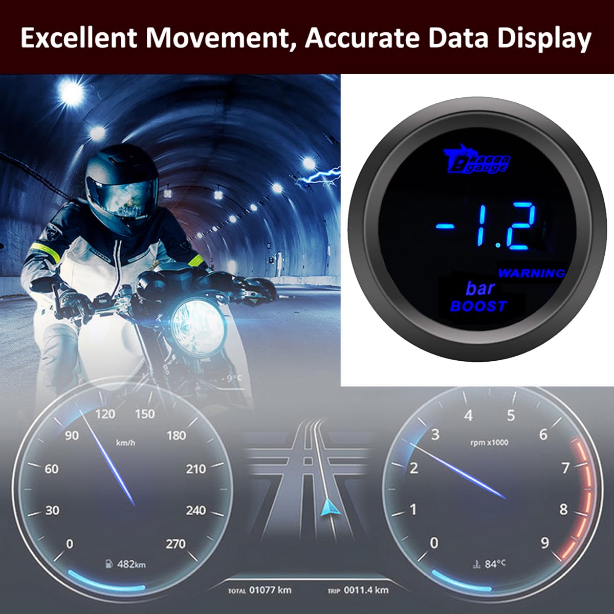 Indicatore di Boost per Auto 52mm Turbo Boost Manometro Con Sensore 12V Blu Luce Digitali Turbo Pressione Strumenti Calibro Spinta Gauge Misuratore -1 a +3 Bar