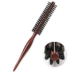 Small Boar Bristle Round Brush for Blow Drying, Styling - Wooden Handle, Soft Natural Bristles for Short/Thin Hair, Women and Men\'s Beard