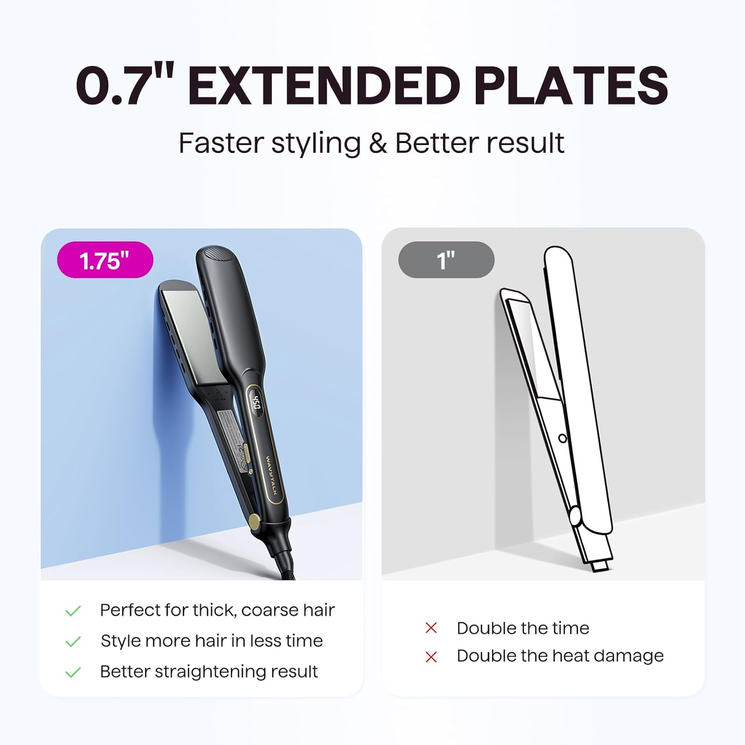 Wavytalk Wet to Straight Hair Straightener, Titanium 1.75 Inch Vent Sesh Wide Flat Iron, Straightener for Damp or Dry Hair with Dual Voltage Leave Silky & Smooth, Black - Image 5