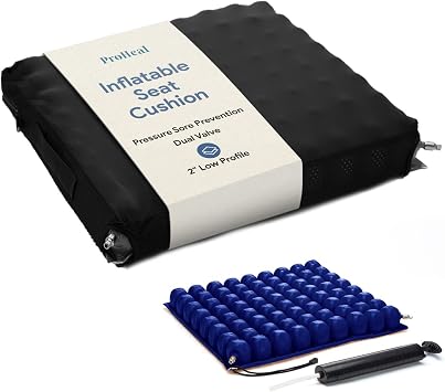 ProHeal Inflatable Wheelchair Air Cushion 20 x 18 - for Pressure Sore Treatment and Prevention - 2" Deep Immersion Pressure Redistribution - Dual Valve - Nylon Cover - Includes Pump, Repair Kit
