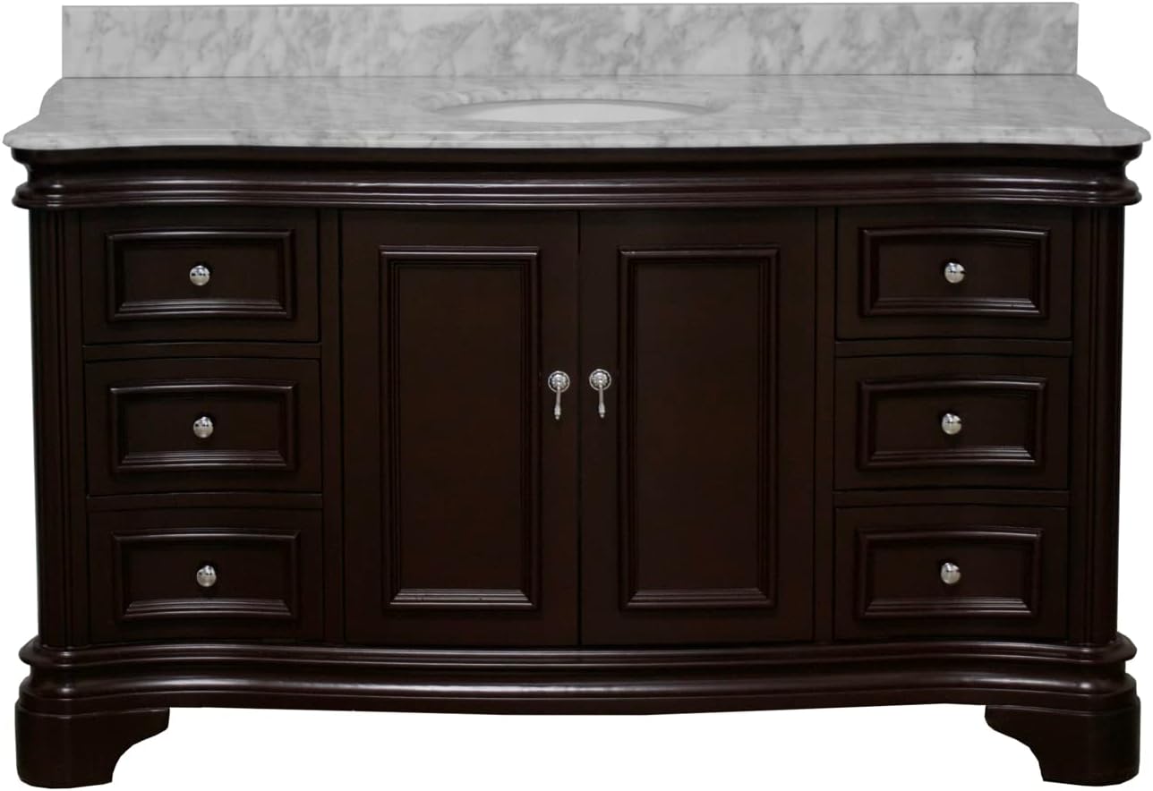 Kitchen Bath Collection Katherine 60-inch Single Bathroom Vanity (Chocolate/Carrara): Includes Chocolate Cabinet with Authentic Italian Carrara Marble Countertop and White Ceramic Sink