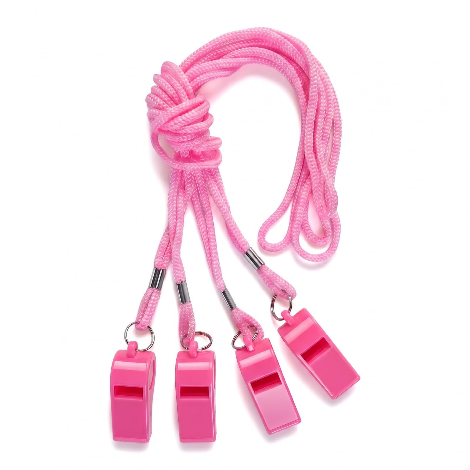 Zirax Pink 4 Pcs Whistle With Lanyard, Loud Crisp Plastic Sports Whistles For Coaches, Referees, Teachers, Emergency Survival And Outdoor Activities