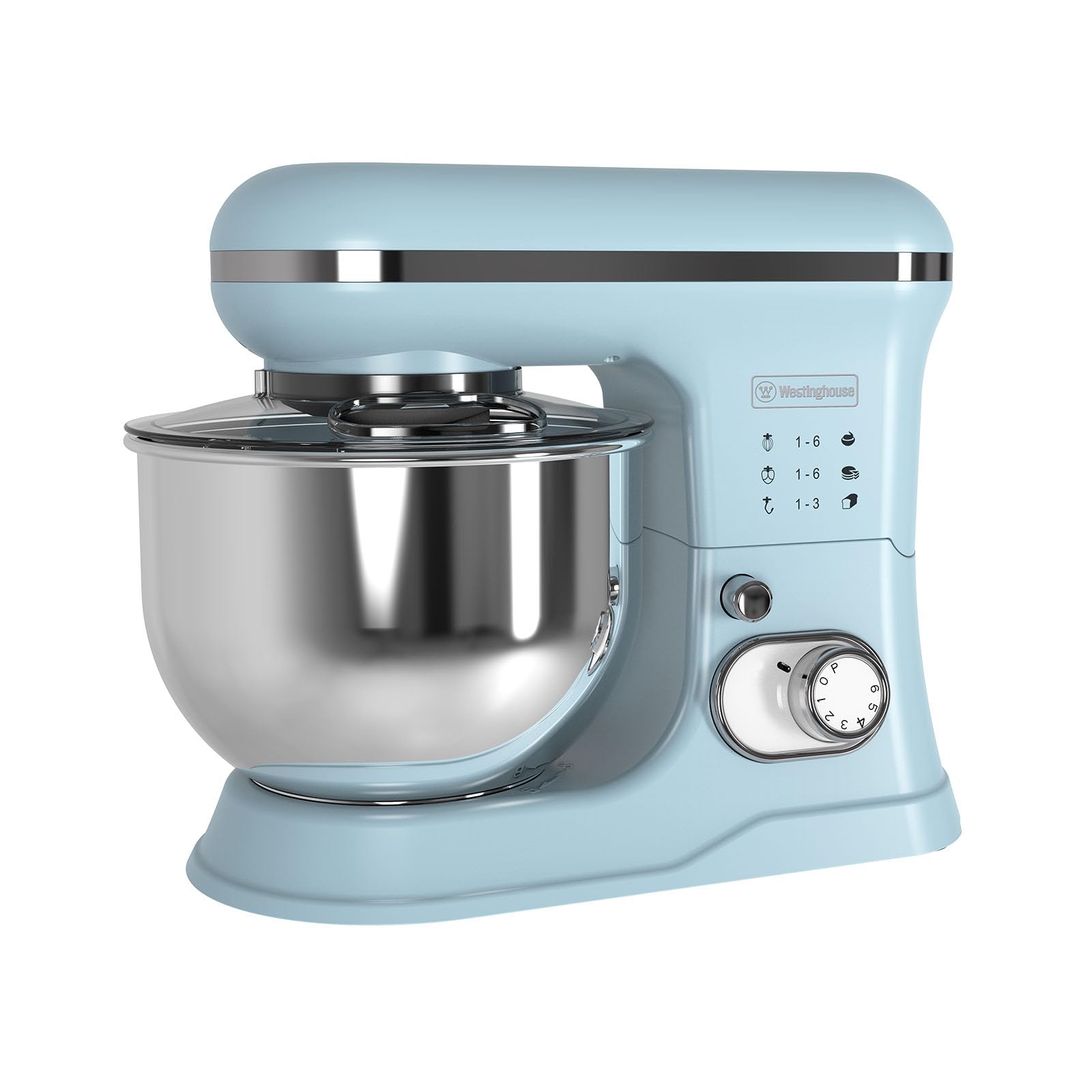 Westinghouse Batidora de pie Retro - 1200W - Tazón de cocina 5L - Robot de cocina - Batidora de cocina - Procesador de alimentos - Azul