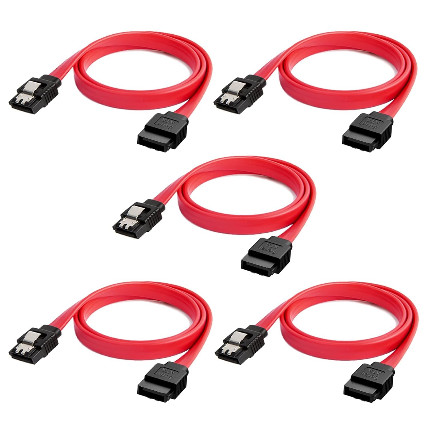 ETZIN SATA Cable III 6Gbps Straight HDD SDD Data Cable with Locking Latch 16 inches (RED, 5)